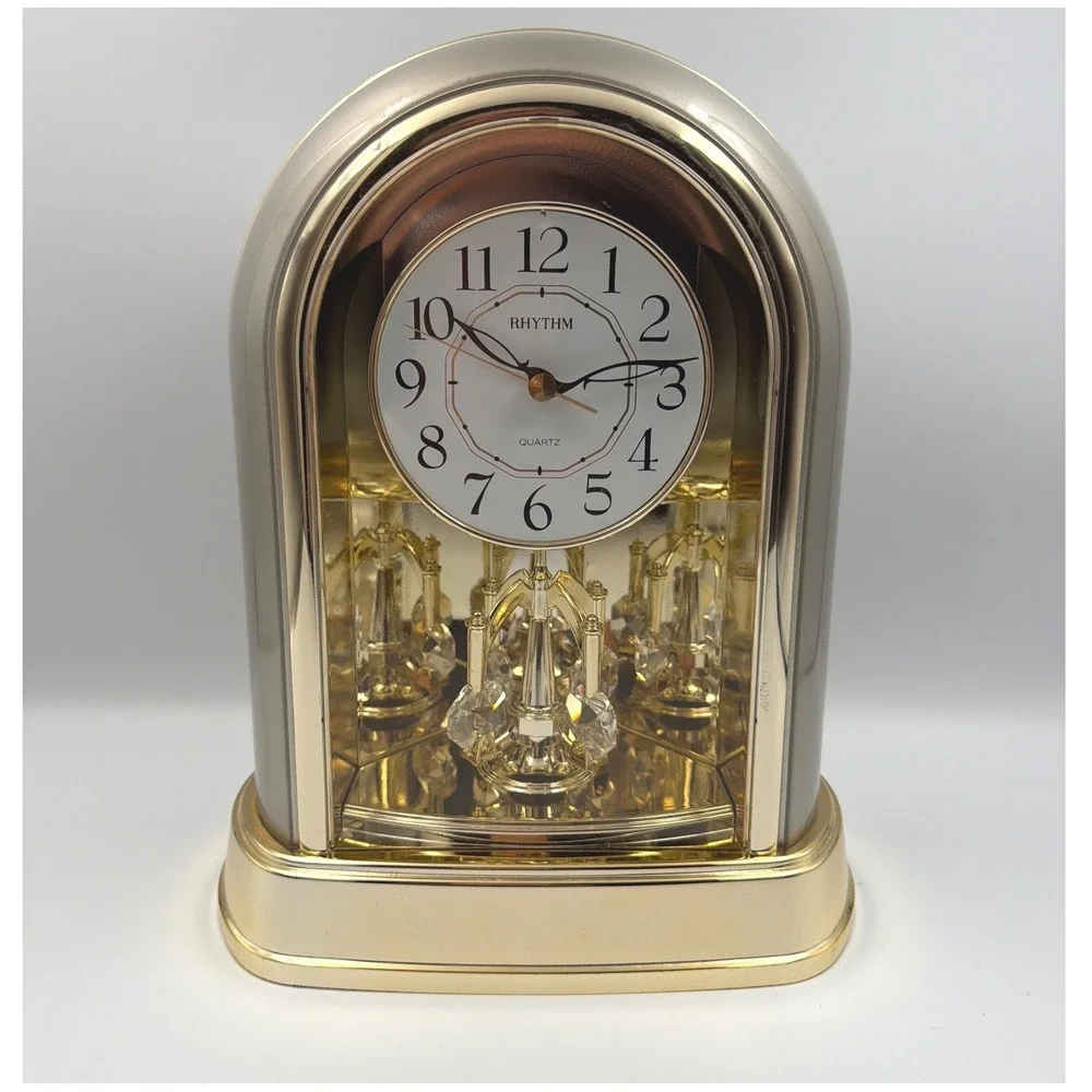 VTG Rhythm 4SG696 Quartz Crystal Motion Mantel Clock Gold Japan‎ Movement WORKS